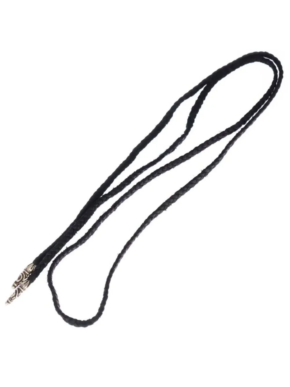 Chrome Hearts Leather Braid Scroll Blade Necklace Black Silver